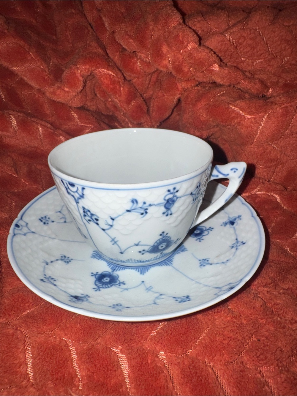 RARE VTG Bing & Grøndahl Copenhagen Porcelain Blue Fluted Tea Cup & Saucer Set